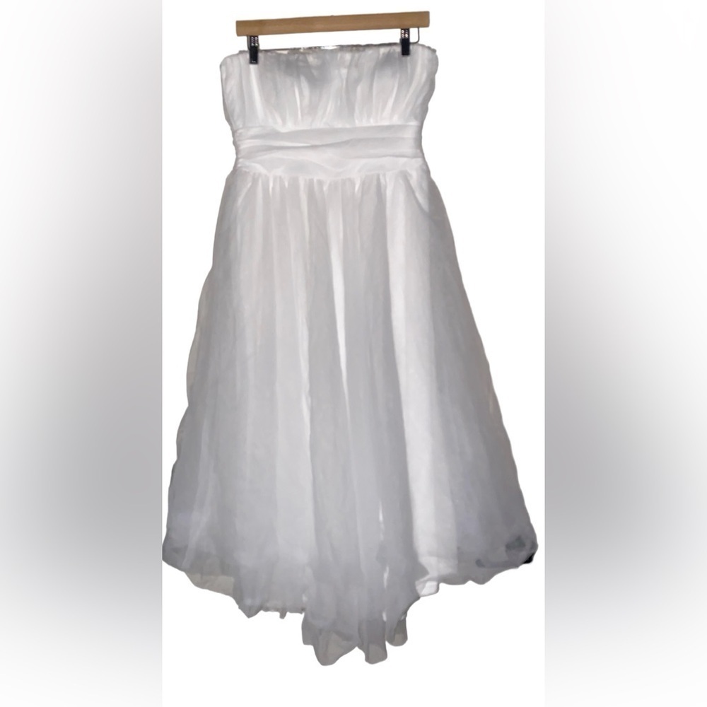 Angel Biba Fayette Strapless Tulle Midi Dress Mesh White Wedding Women XL NWT